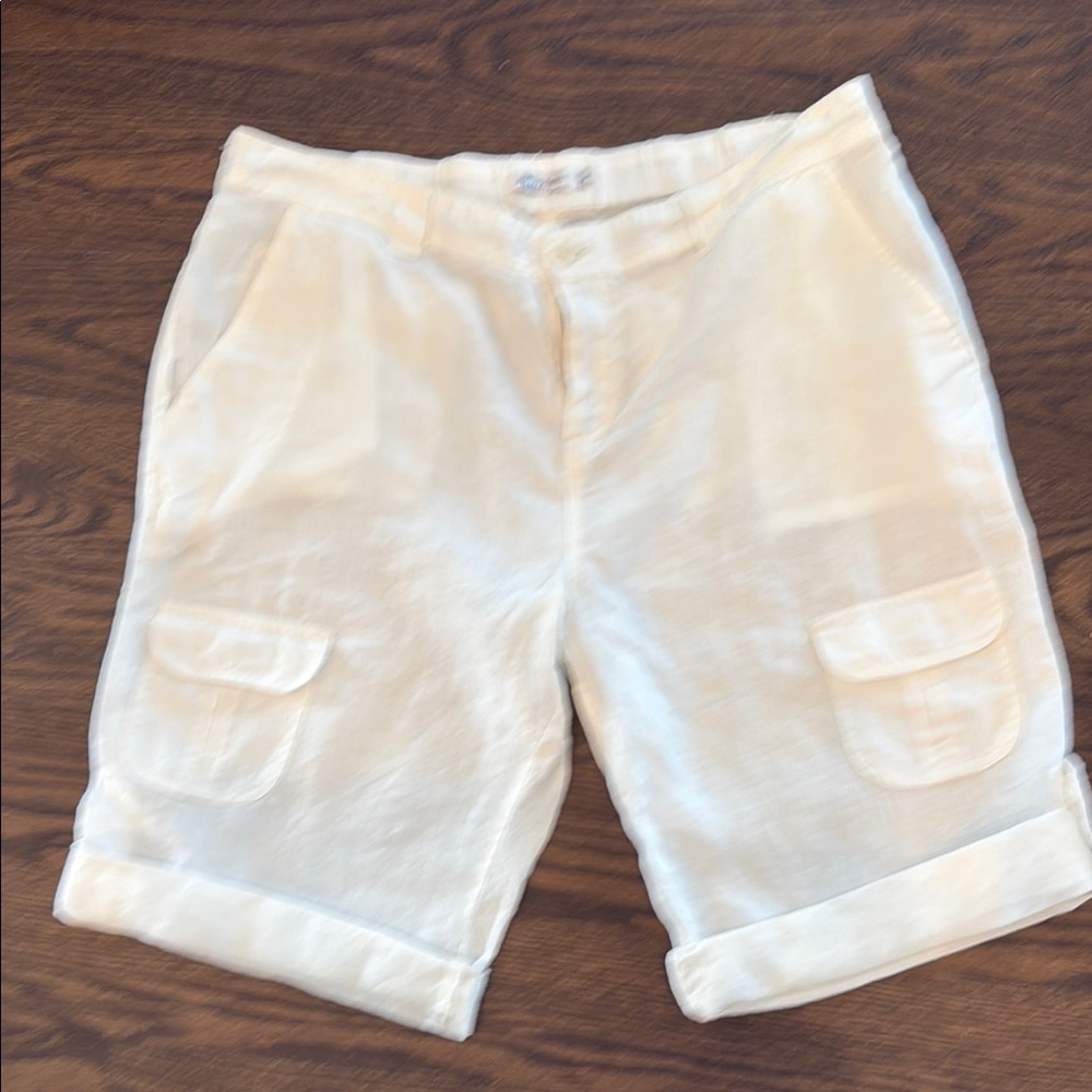 JOHNNY WAS SUPER STYLISH Women's Cream Linen Cargo Shorts